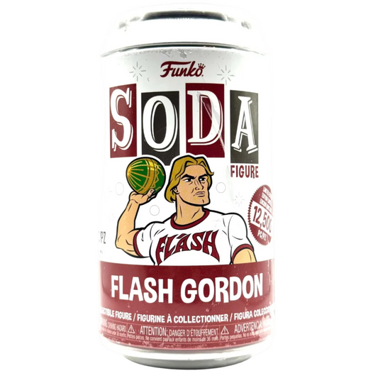 Funko Soda Figure packaging with Flash Gordon design on a white background