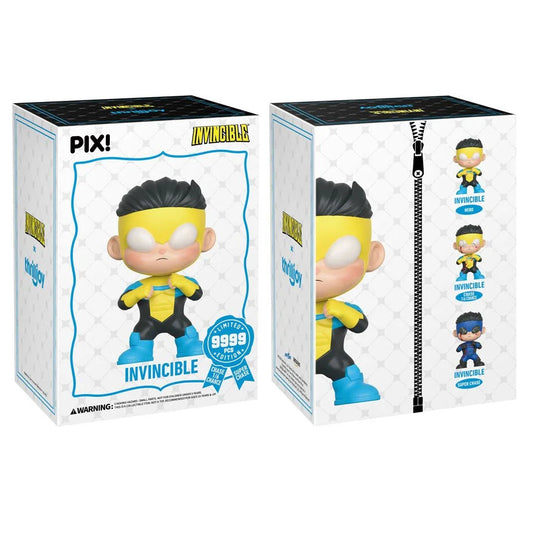 Two boxes of a 'Invincible' figurine by Pix! on a white background