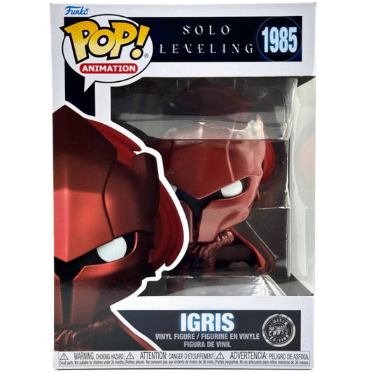 Funko Pop! Igris vinyl figure packaging with 'Solo Leveling' branding.