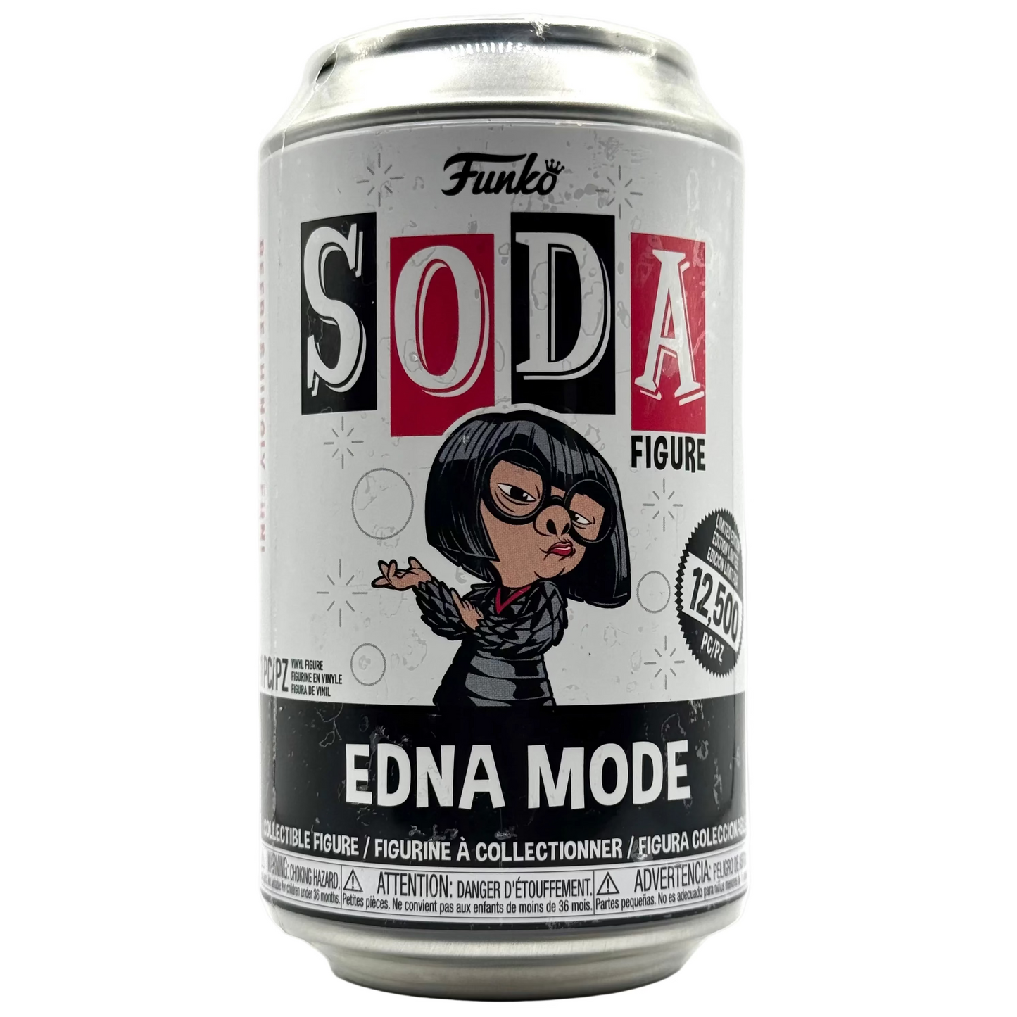 Funko Soda can with Edna Mode figure on a white background