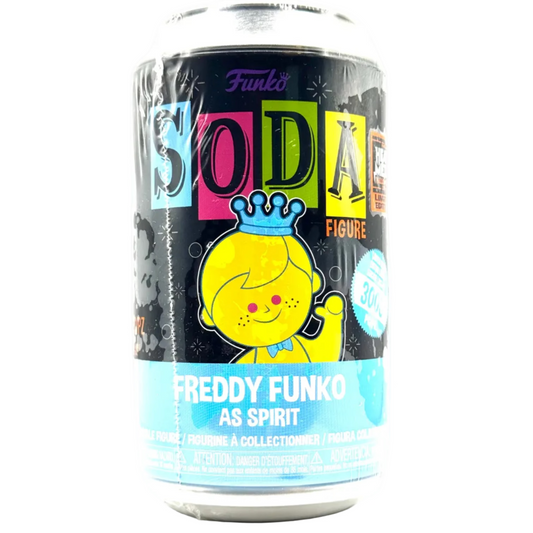 Funko Soda Figure packaging with colorful text and a cartoon character on a white background