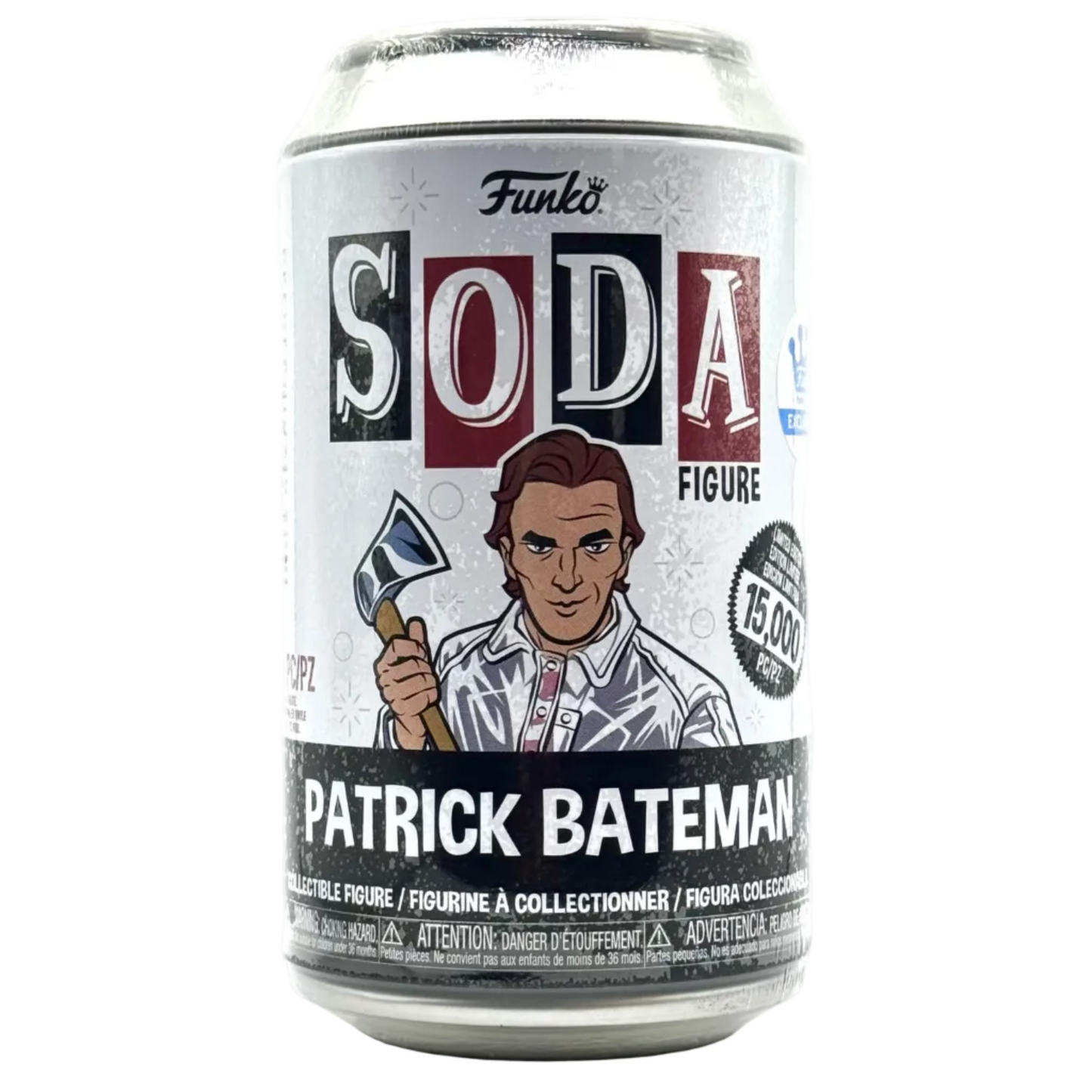 Funko Soda can with Patrick Bateman design on a white background