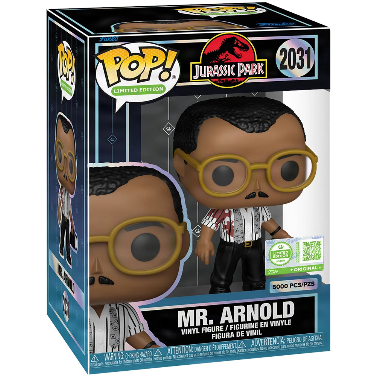 Funko Pop! packaging for Mr. Arnold from Jurassic Park with limited edition label.