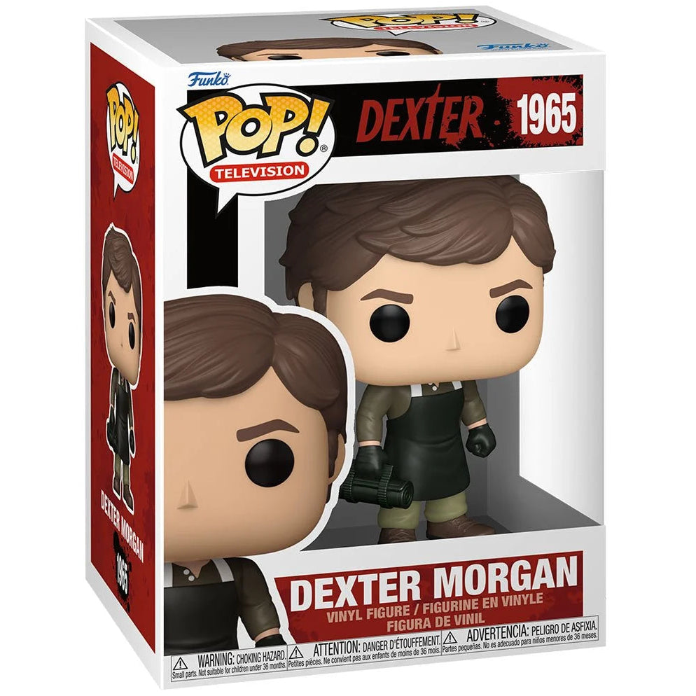 Funko Pop! vinyl figure packaging for Dexter Morgan with branding and character illustration.