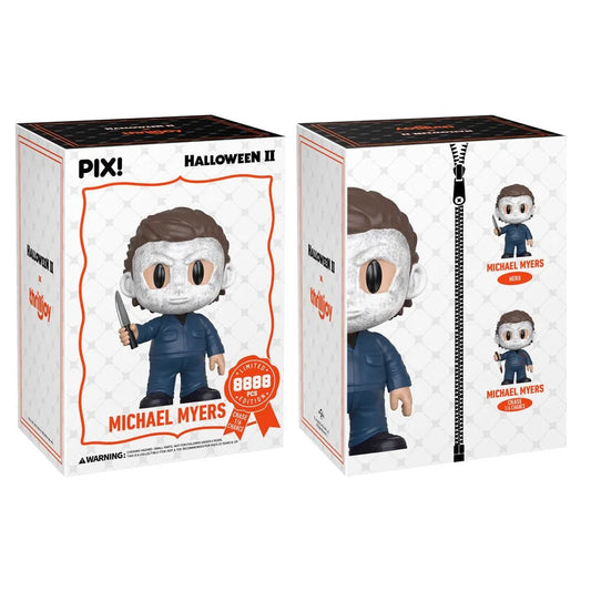 Two THRILLJOY PIX! vinyl figures in their packaging, featuring Michael Myers from Halloween II.