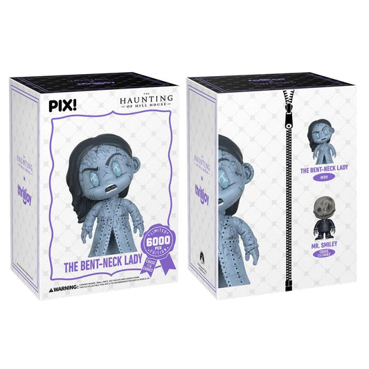Two boxes of Pix 'The Bent-Neck Lady' toy figure packaging on a white background