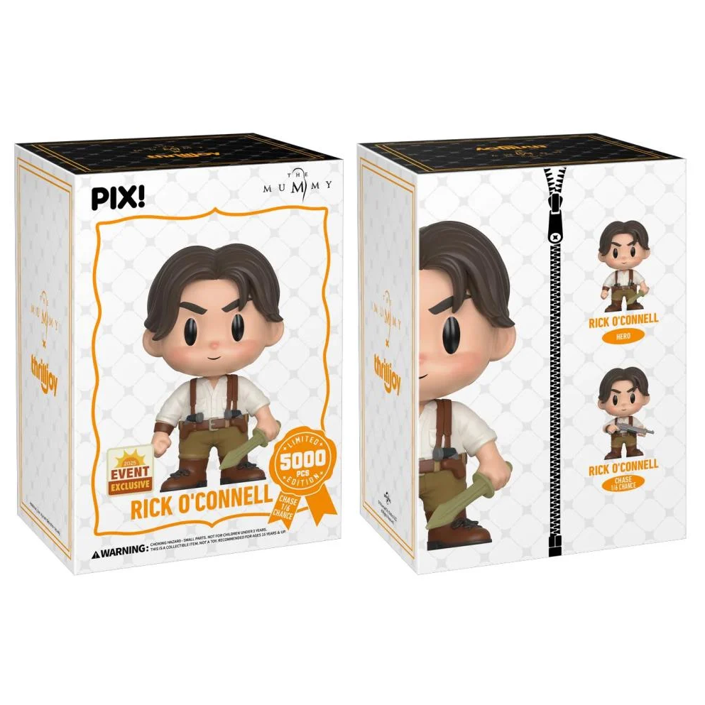 Two boxes of a Pix figurine of Rick O'Connell on a white background