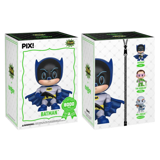 Two boxes of Pixi Batman figurines on a white background