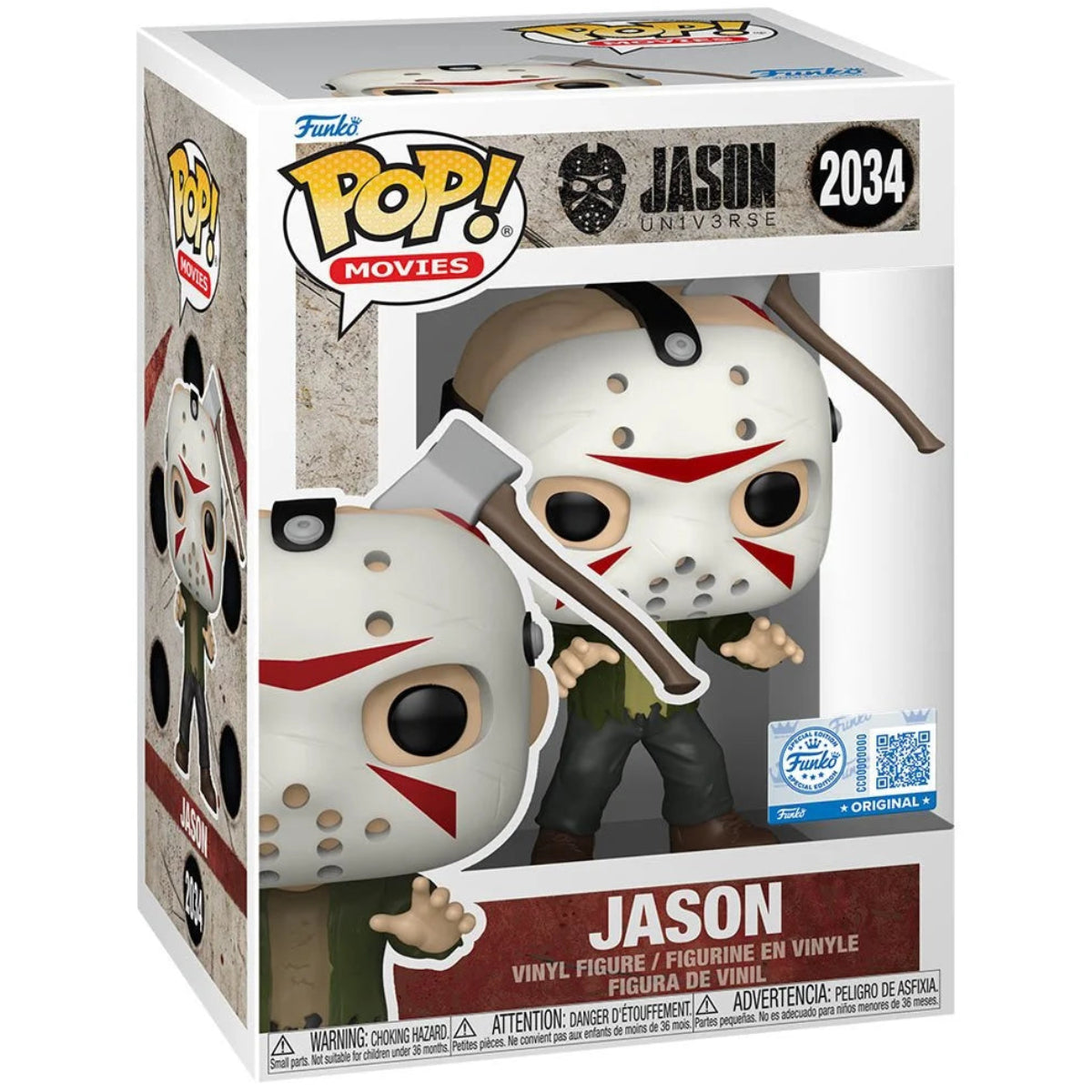 Funko Pop! vinyl figure packaging with 'Jason' from 'Friday the 13th' on a white background