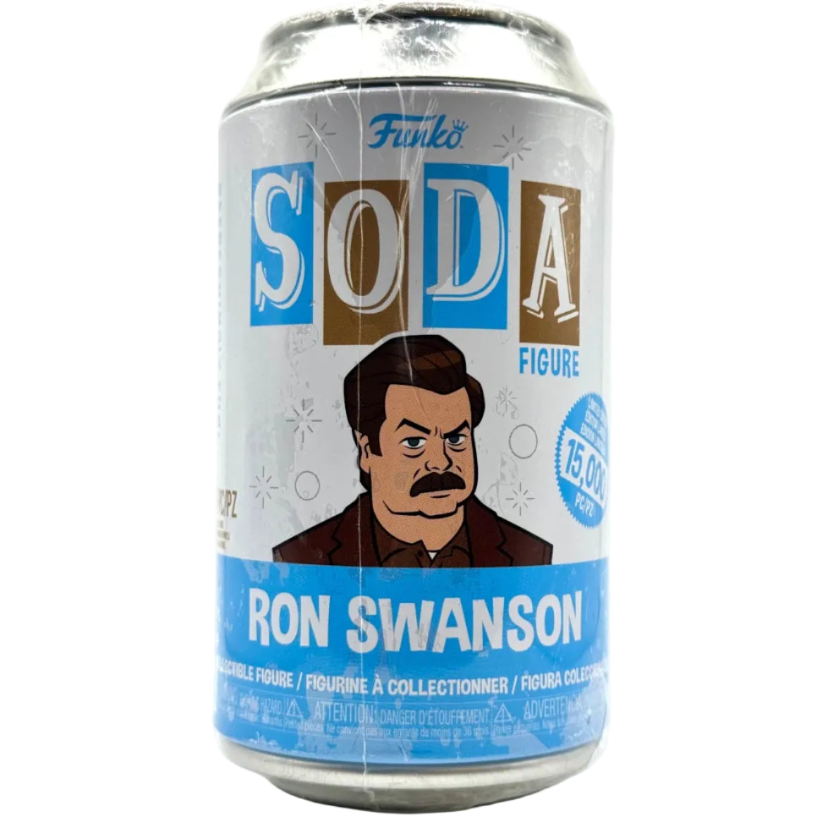 Funko Soda can with Ron Swanson illustration on a white background